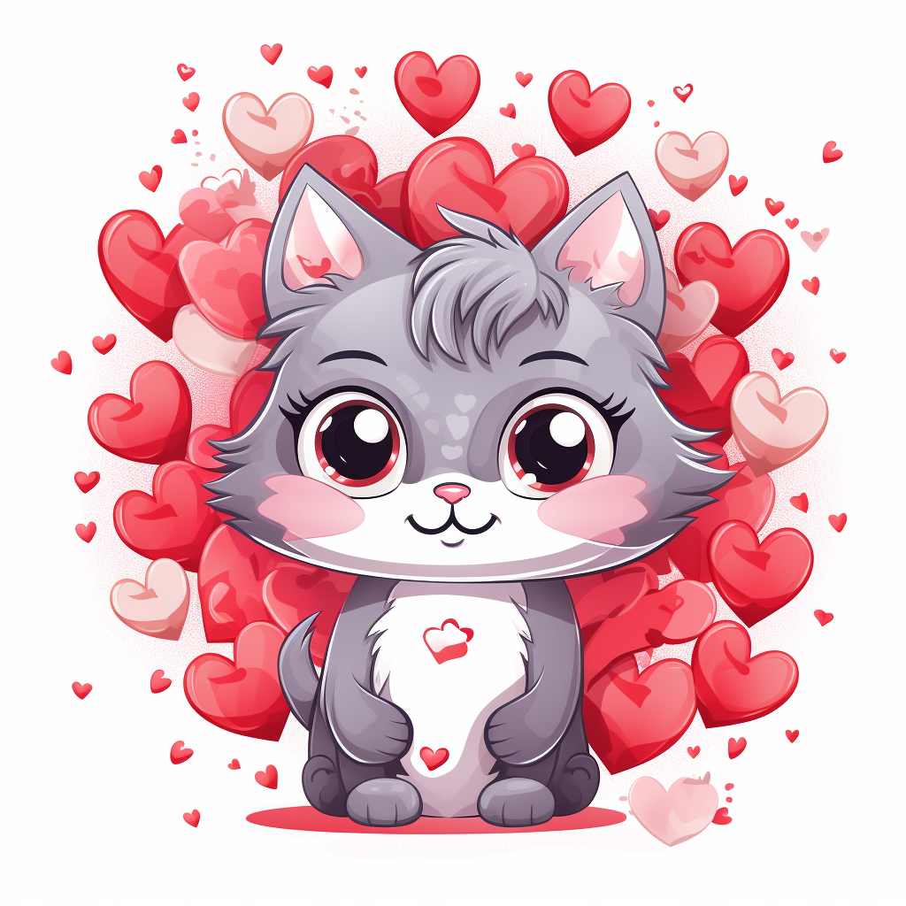 Adorable kitty with hearts and Valentine themes