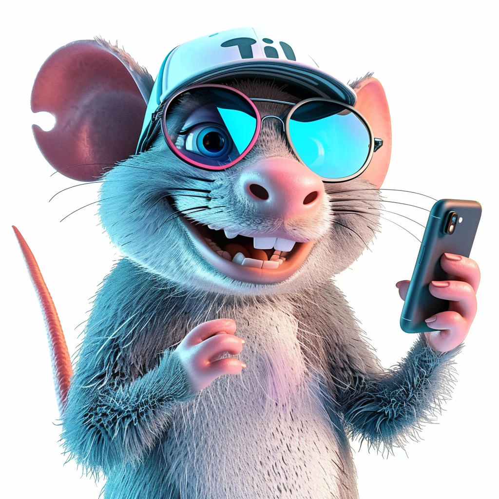 adorable mouse with smartphone illustration