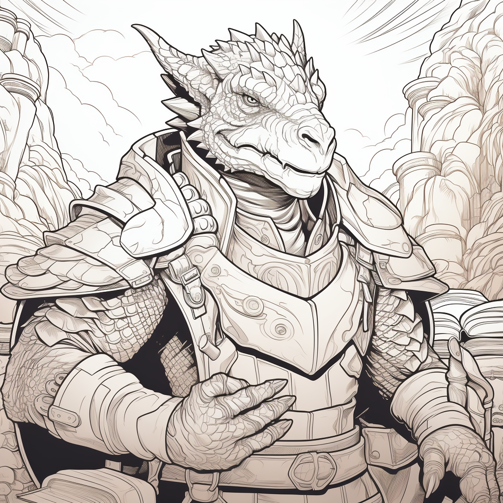 Dragonborn wizard coloring book illustration