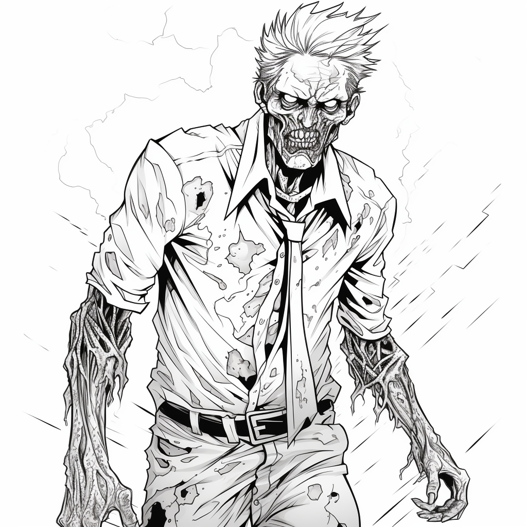 Zombie with Thick Outline on White Background