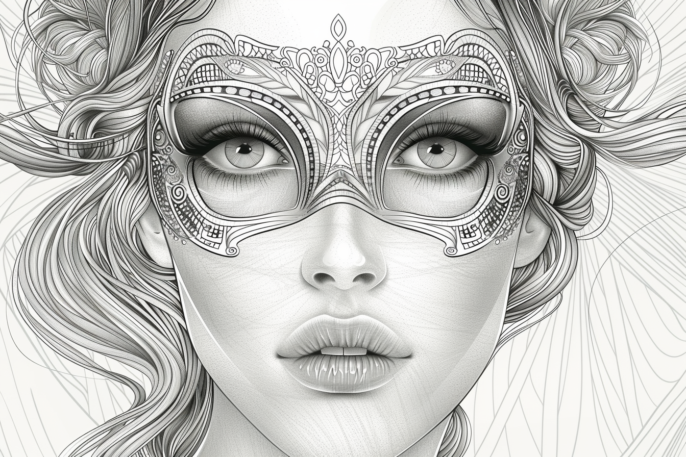 Women Masquerade Mask Coloring Page