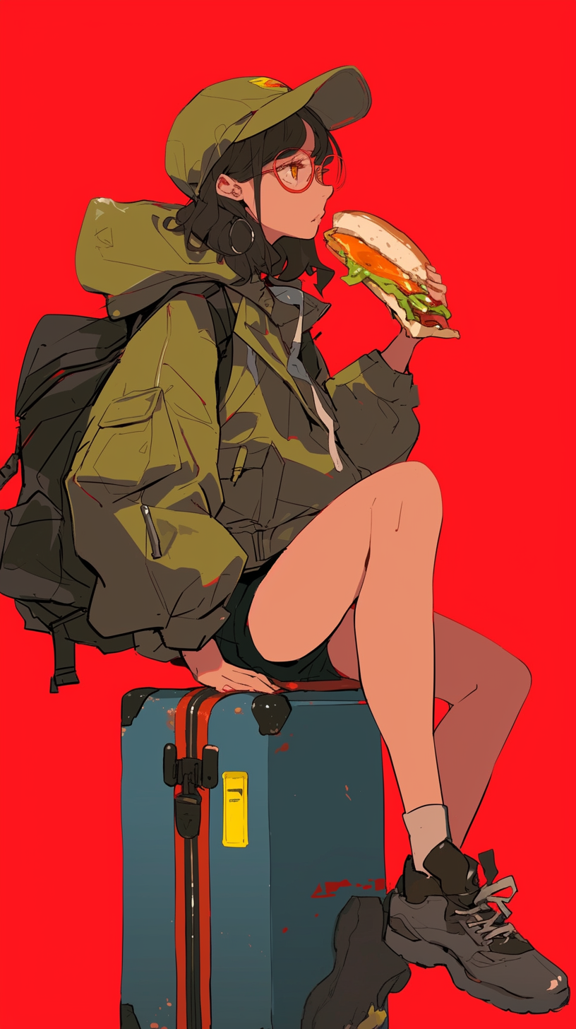 Adult woman enjoying food while traveling