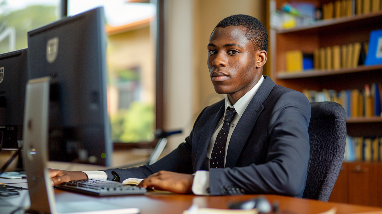 Adult at Computer in Academic Setting