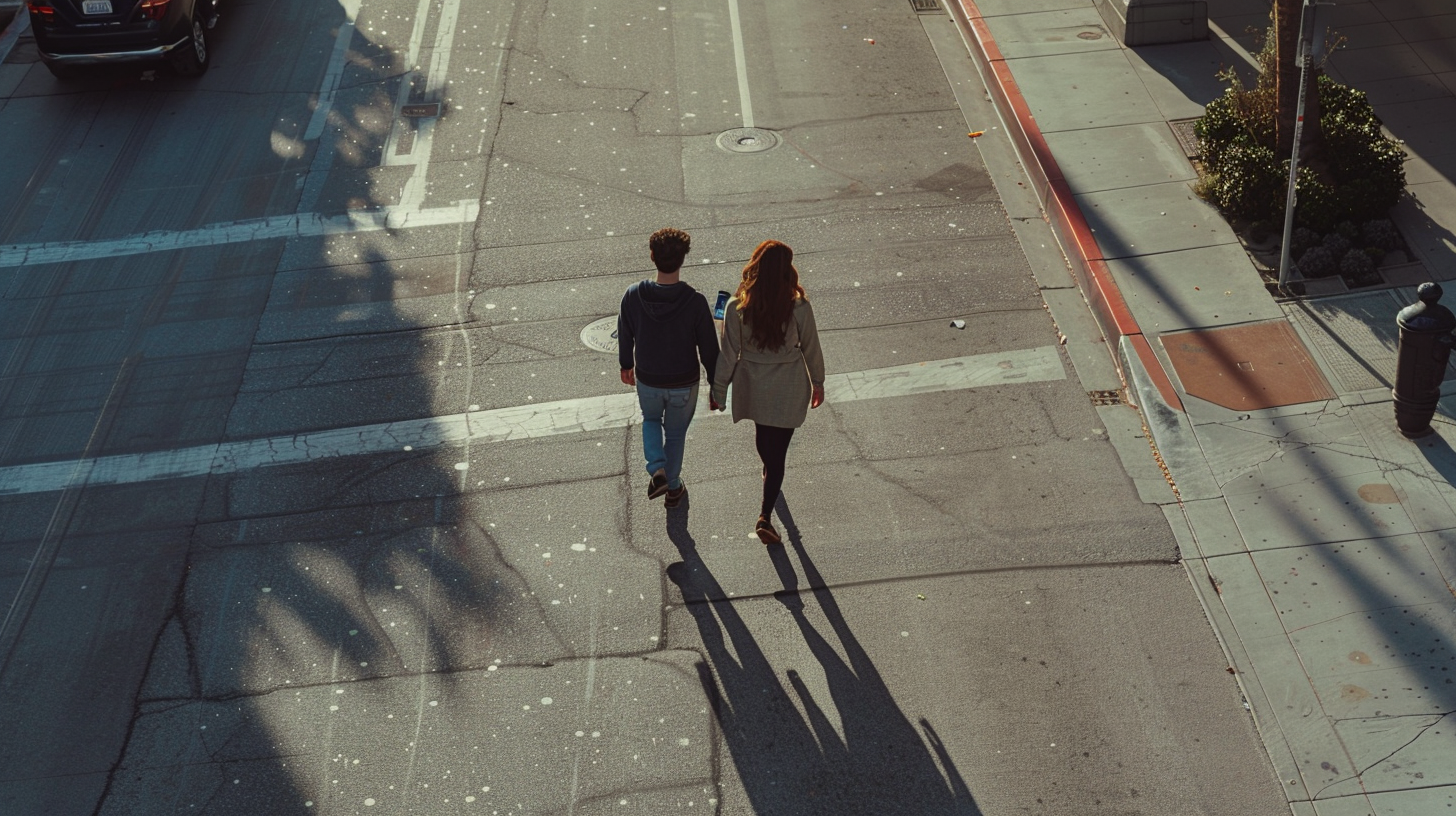 Two Adults Using Phone Outdoors