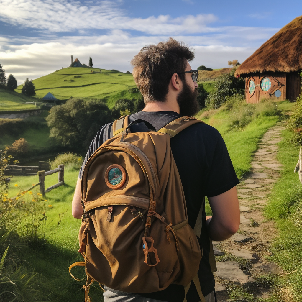 Male Hobbit ready for adventure in Hobbiton