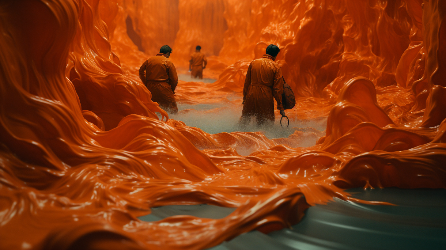 Adventurers caught in whirlpool of orange liquid