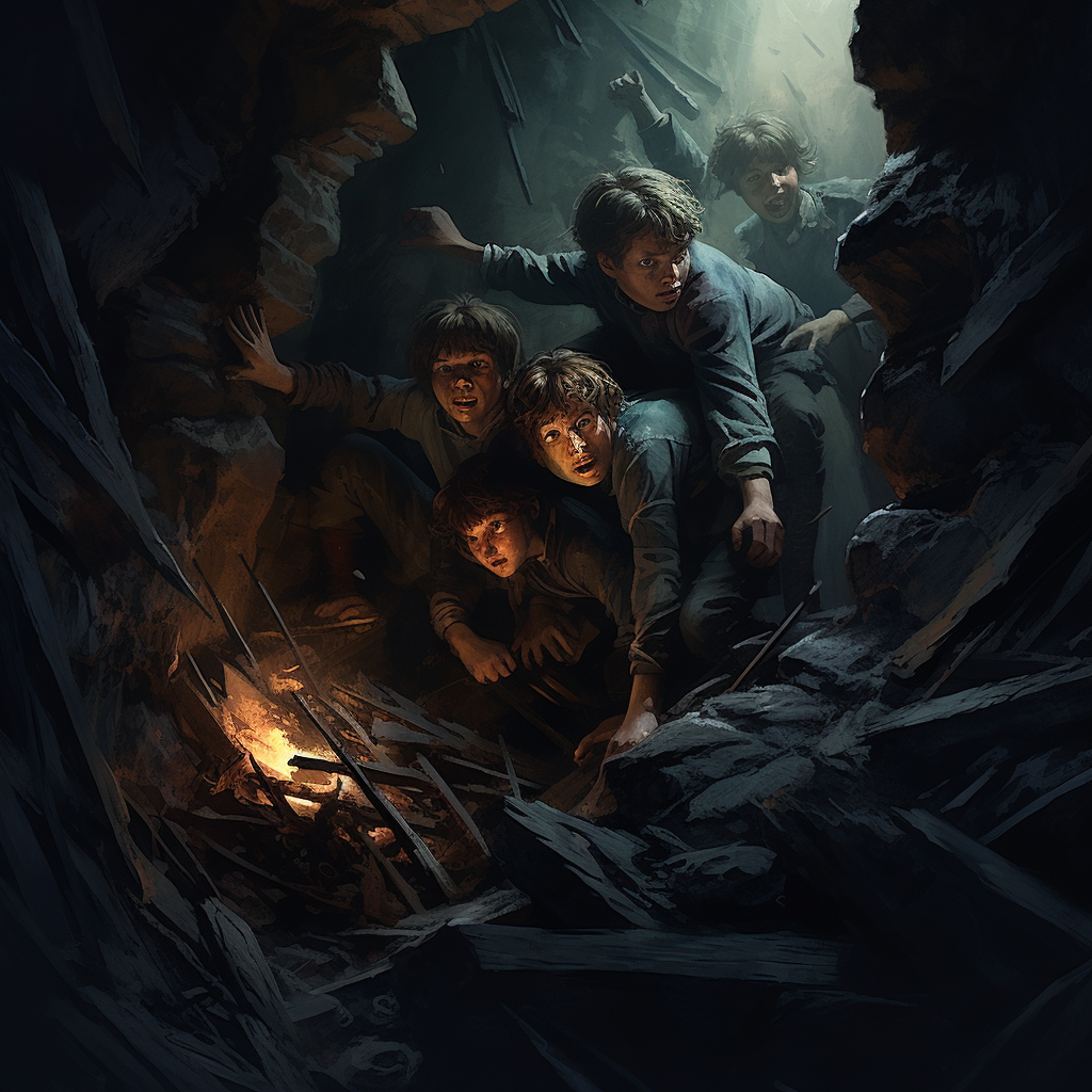 Adventurers Peering into Dark Sinister Hole