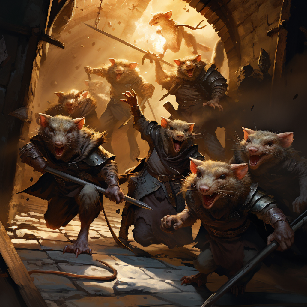 adventurers slaying giant rats in basement