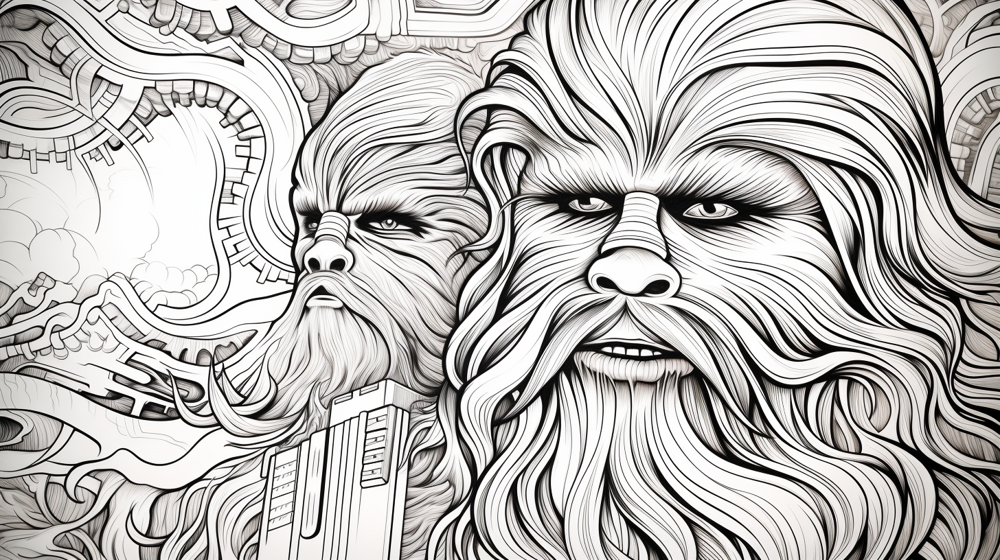 Coloring book page featuring Chewbacca  ?