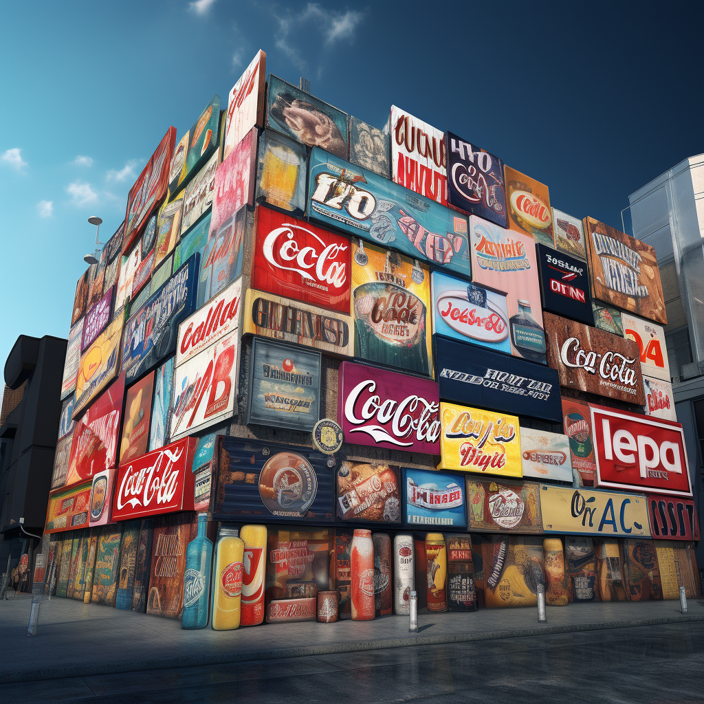 Colorful advertising billboards on a wall