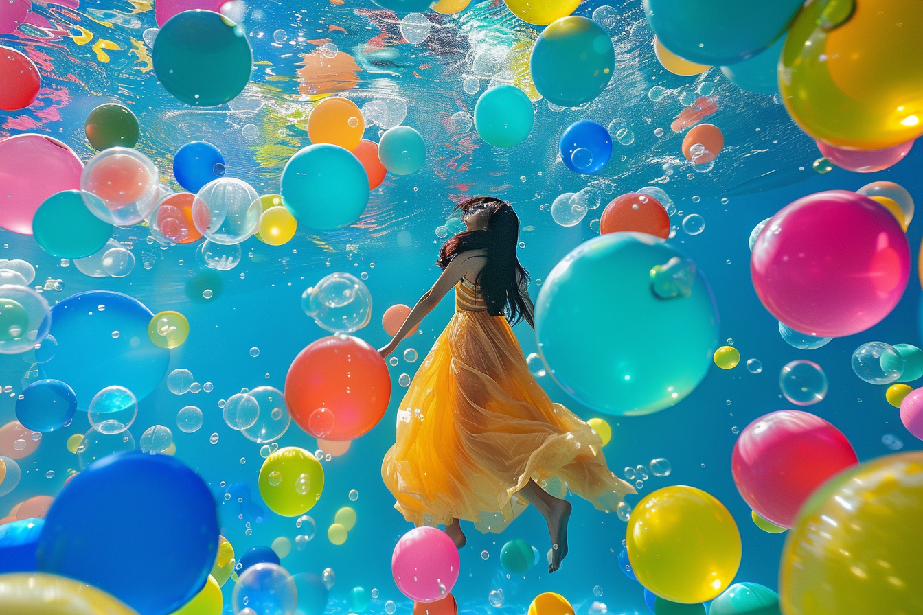 Colorful bubbles floating in the air