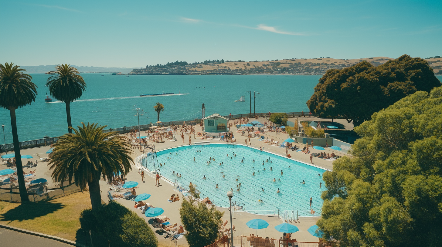 Aerial view aquatic park in summer