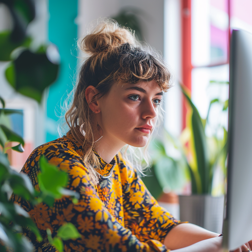 woman working in colourful office