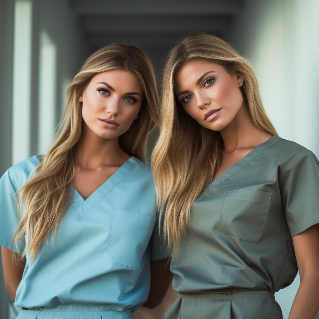 Two friends in medical scrubs ?