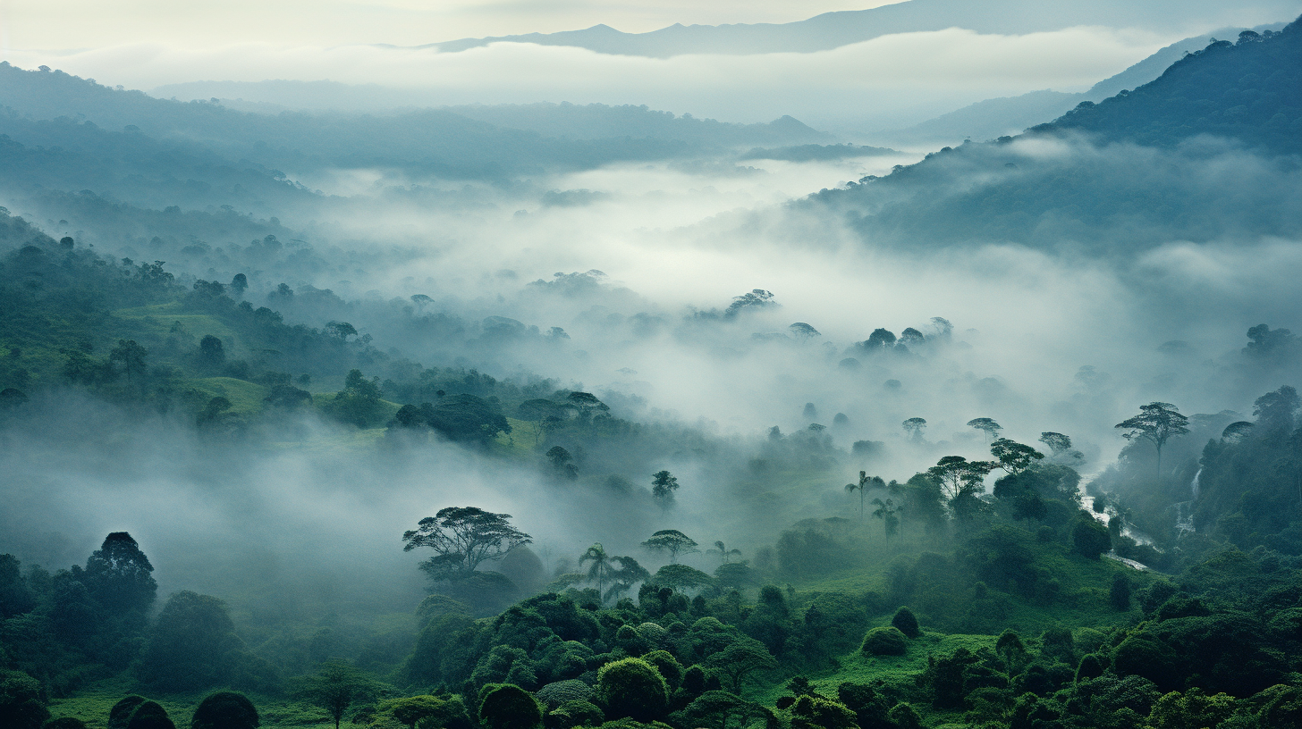 Misty equatorial jungles in Africa