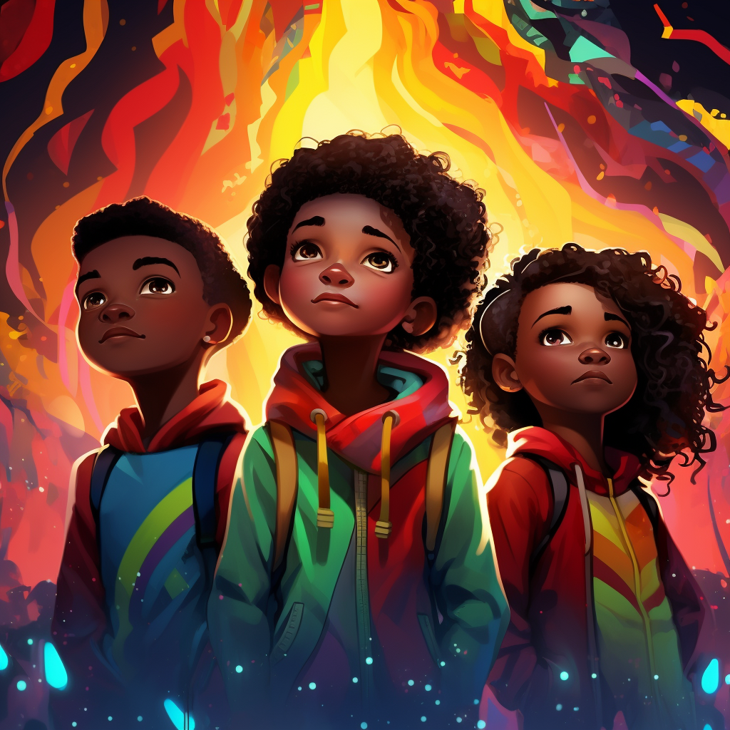 Illustration of African American children with colorful backgrounds