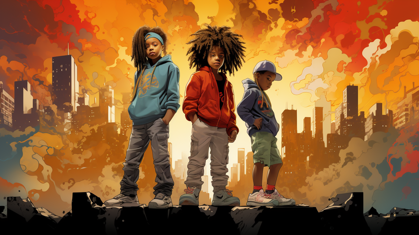 Dramatic illustration of urban hip hop culture