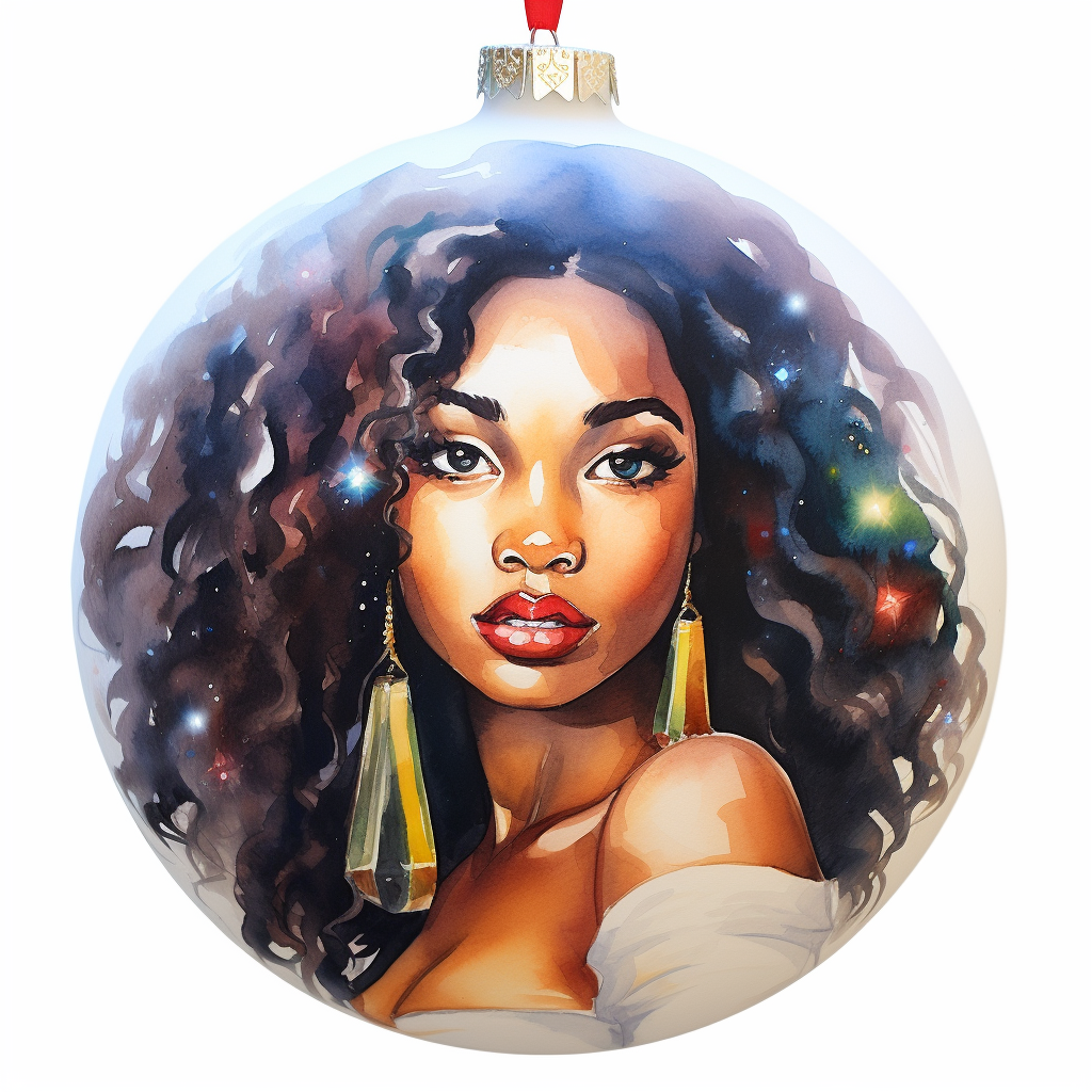 Vibrant watercolor African American Christmas ornaments