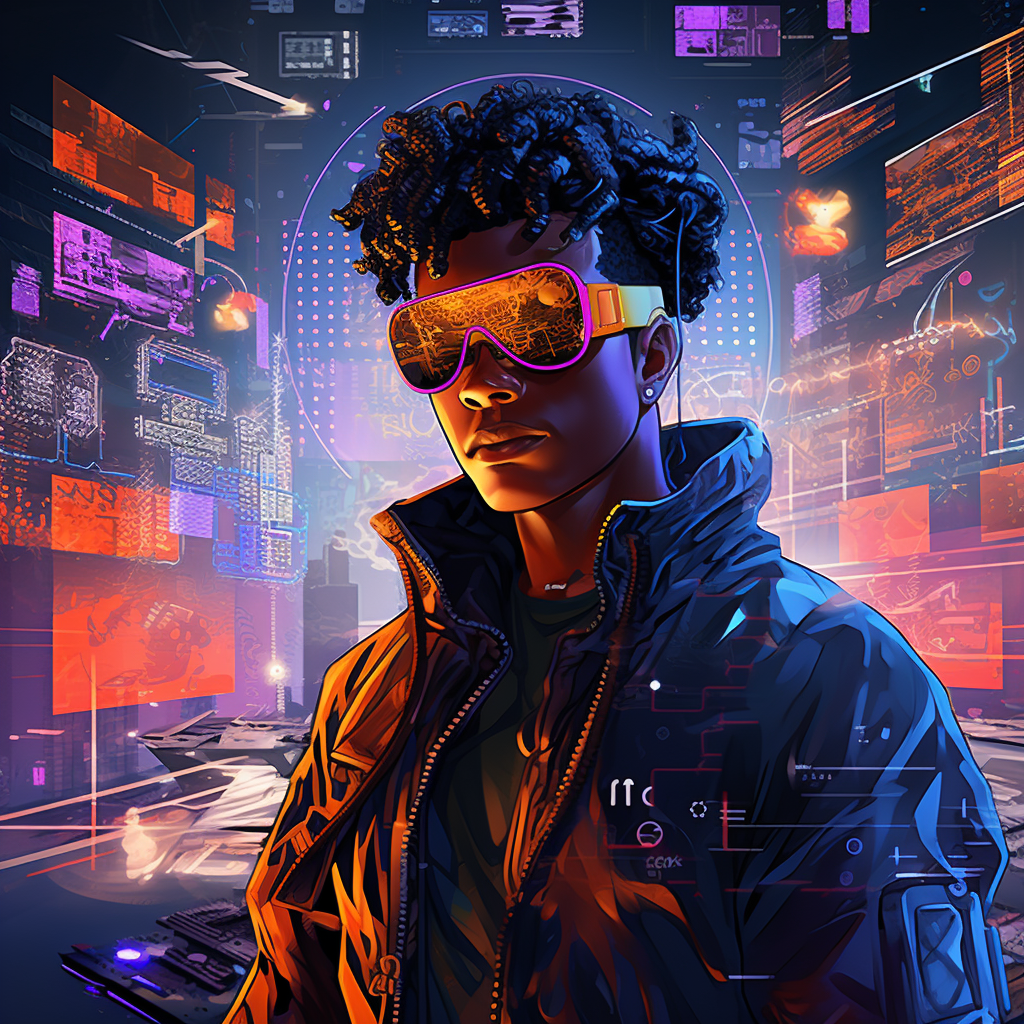 African American Cyberpunk Hacker in VR