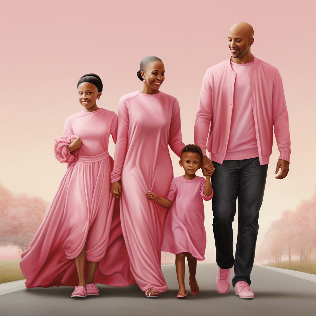 African American family in pink dresses