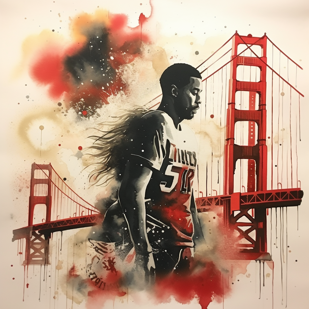 Exquisite Ink Painting: African American Female and Male in 49ers Jerseys