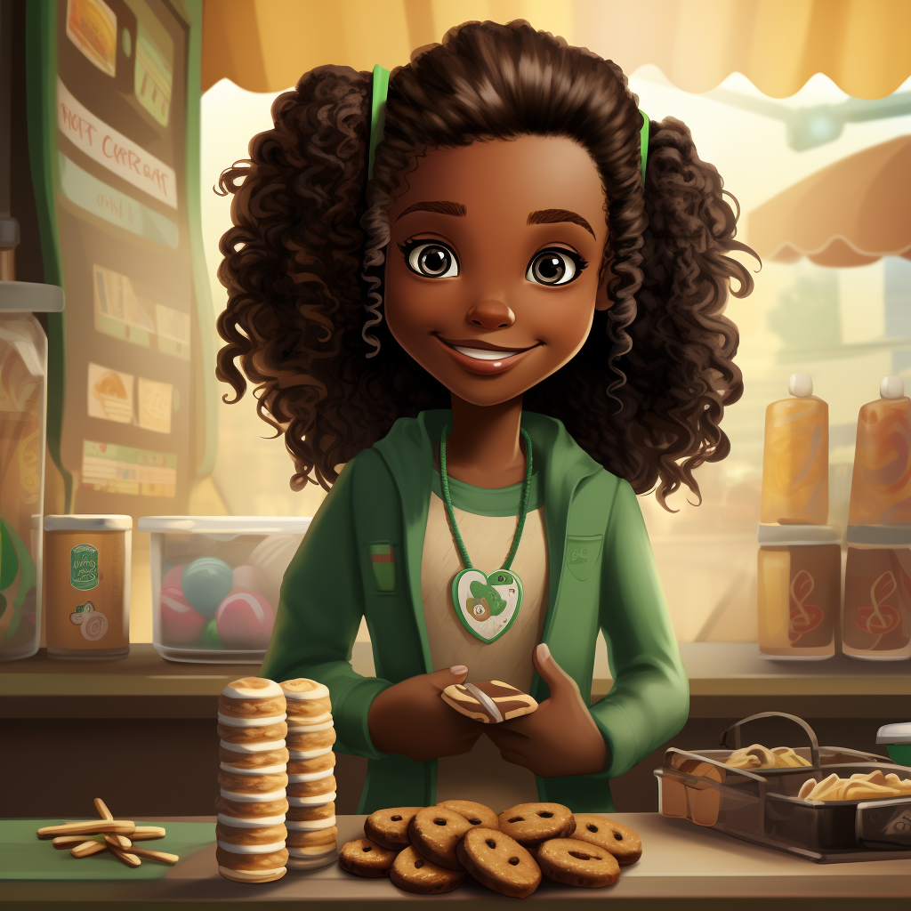 African American Girl Scout selling cookies