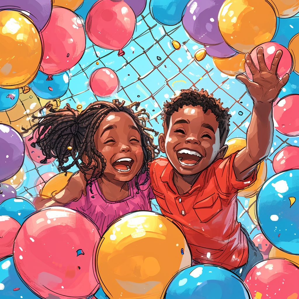 Young African American kids in balloon pit