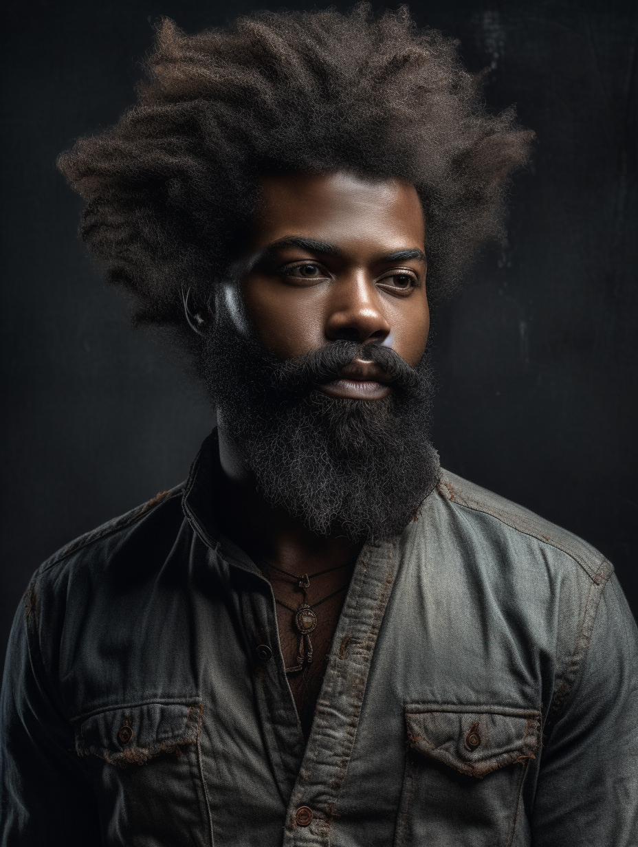 Portrait of African American Man with Beard and Afro