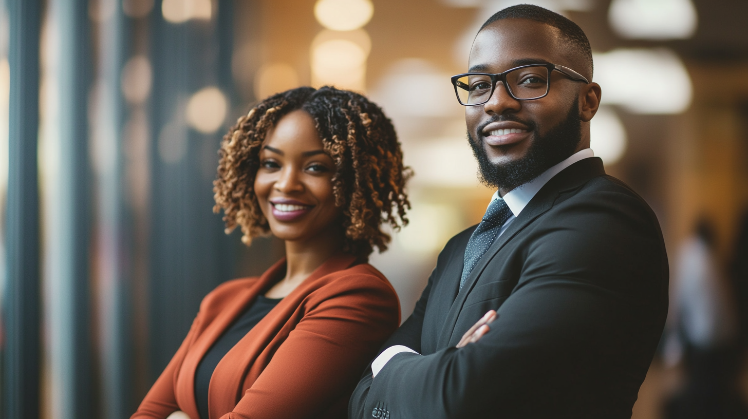 african american man and woman sell book at booth