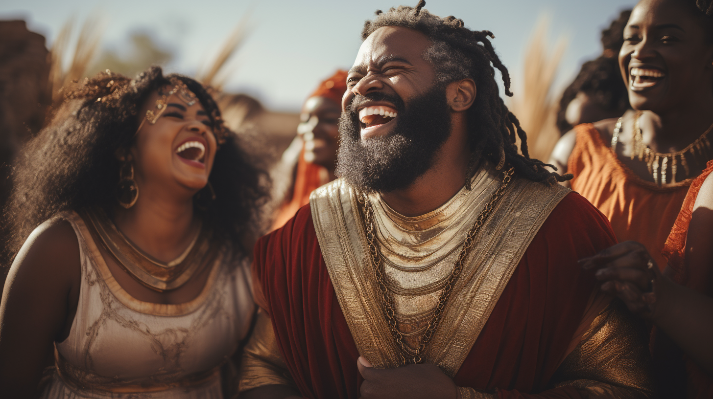 Men Women Biblical Garments Laughing