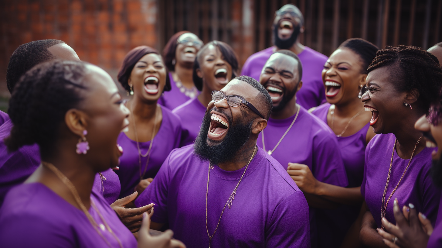 African American men and women laughing