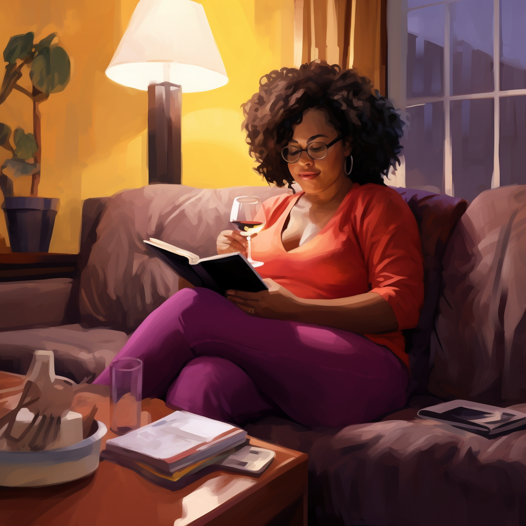 African-American plus size woman writing in journal