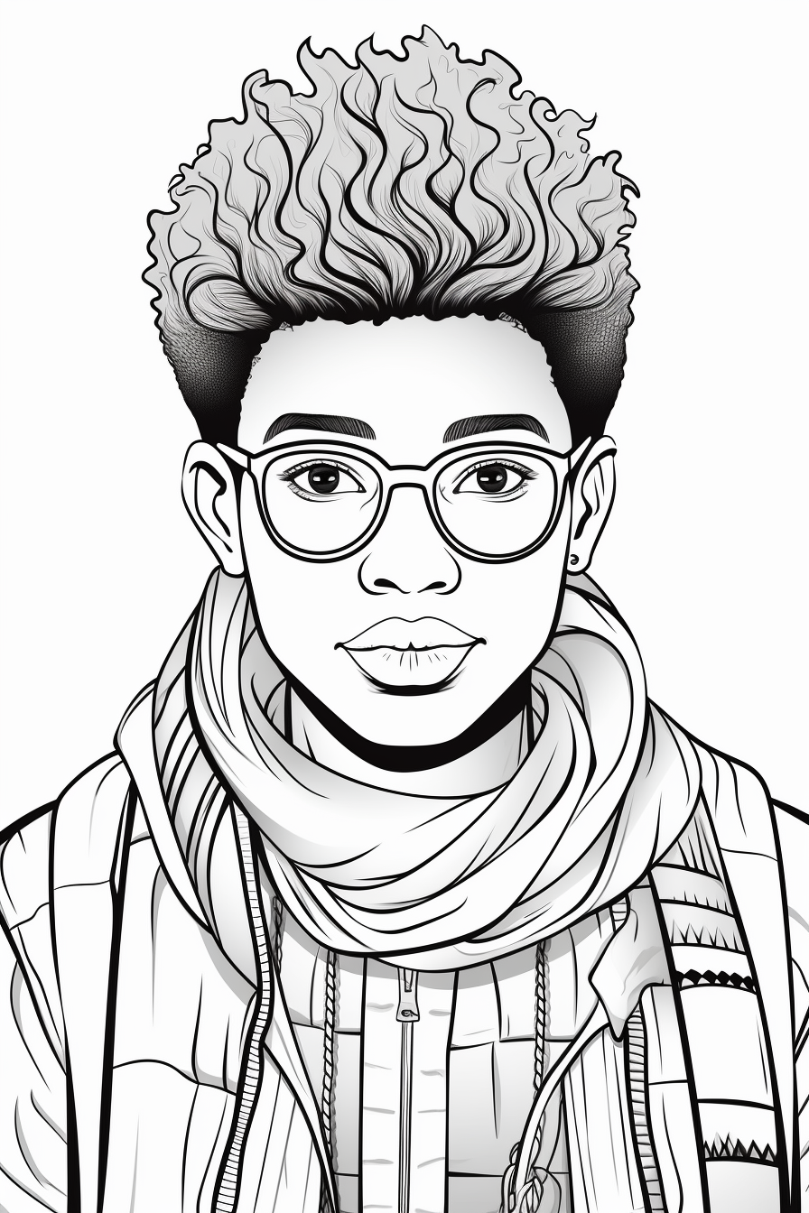 Coloring page featuring an African American teen