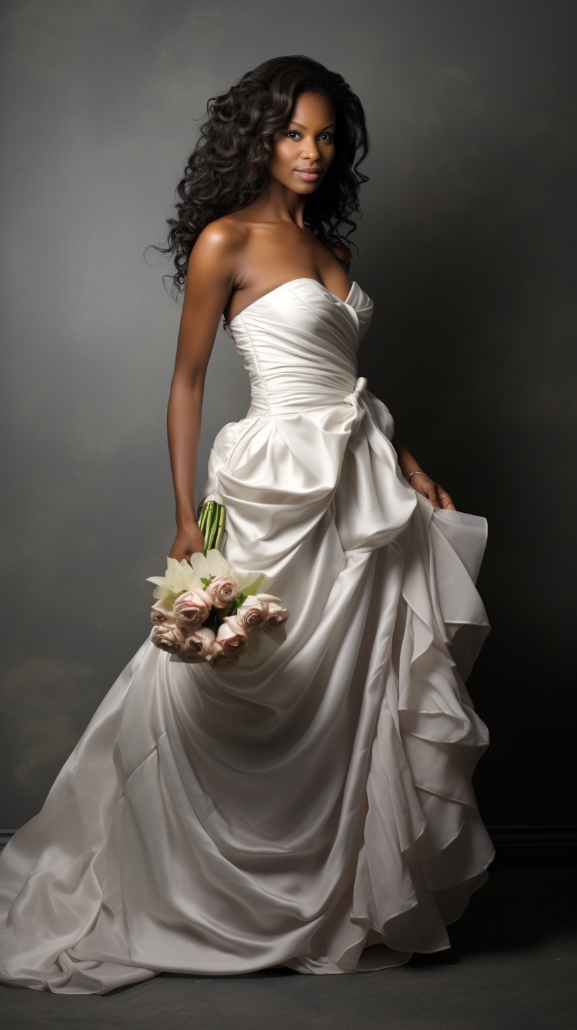 African American Bride in Beautiful Wedding Dress