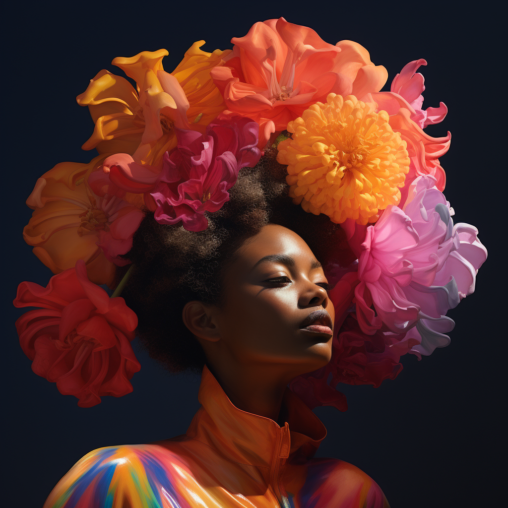 African American woman in bright flower field