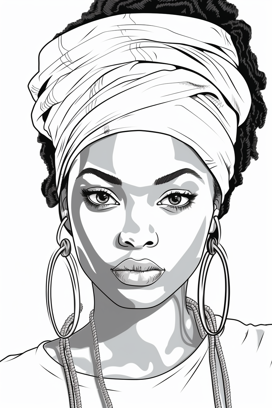 Coloring page of African American woman hiphop dancer