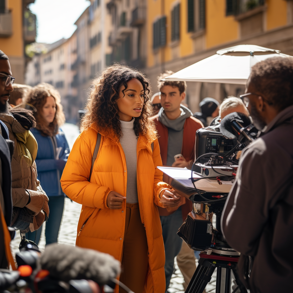 African American woman directing film in Rome