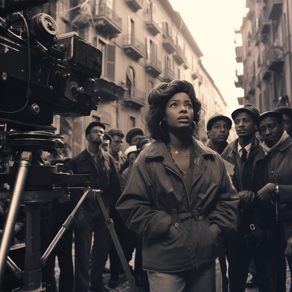 African American woman directing film in Rome