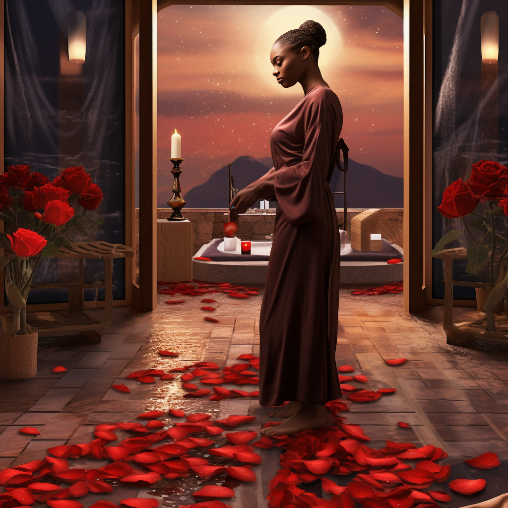 African American woman at Valentine's Day spa