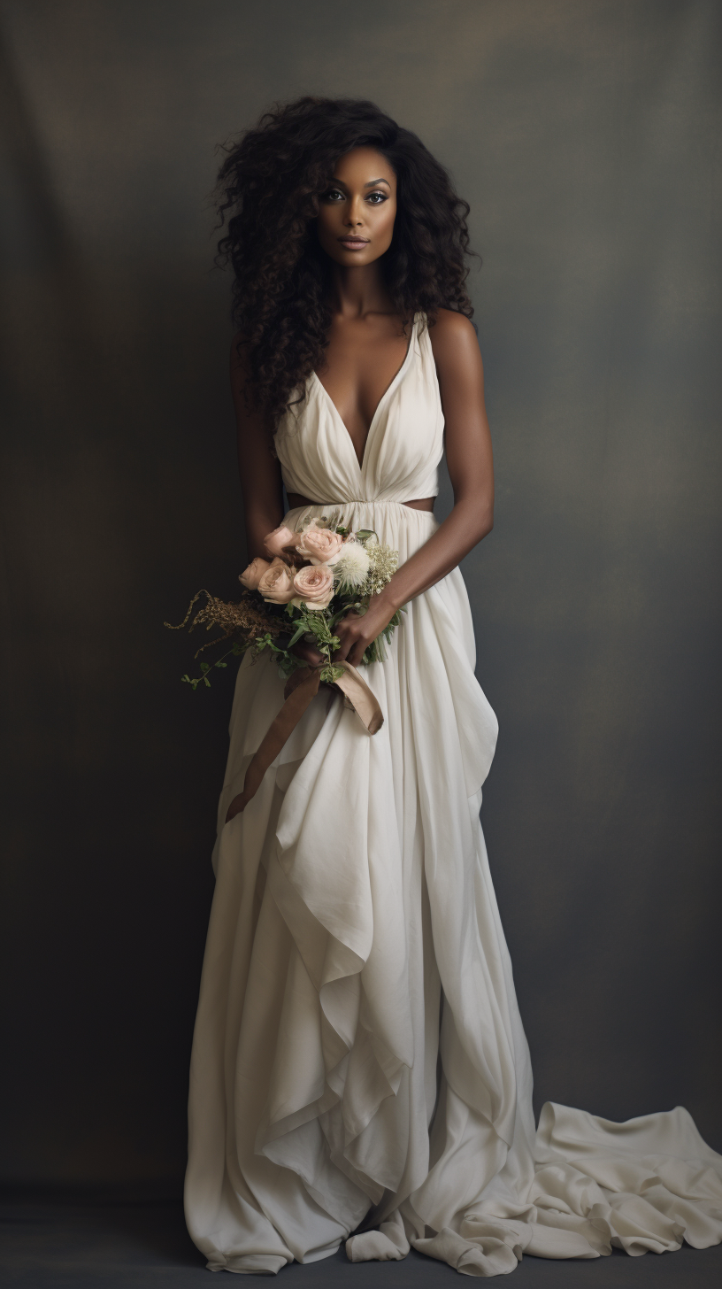 African American woman in beautiful wedding dress