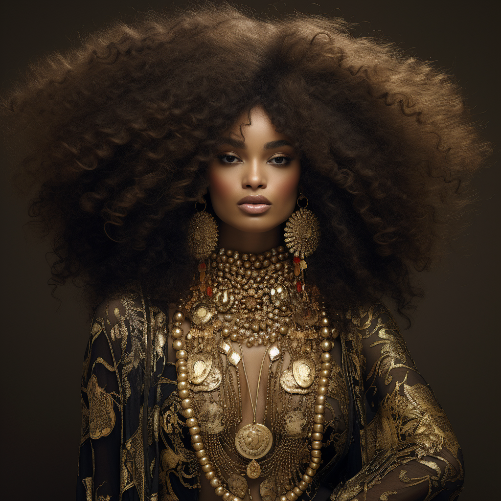 Strong African American Women with Big Hair and Gold Jewelry