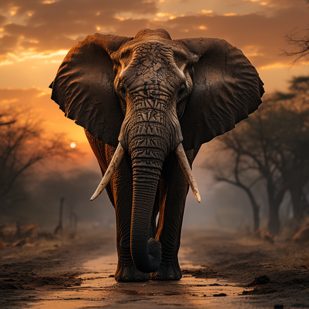 African bull elephant standing on road