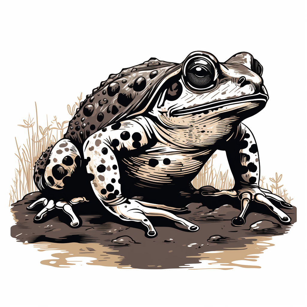 Stylized black and white African bullfrog graphic