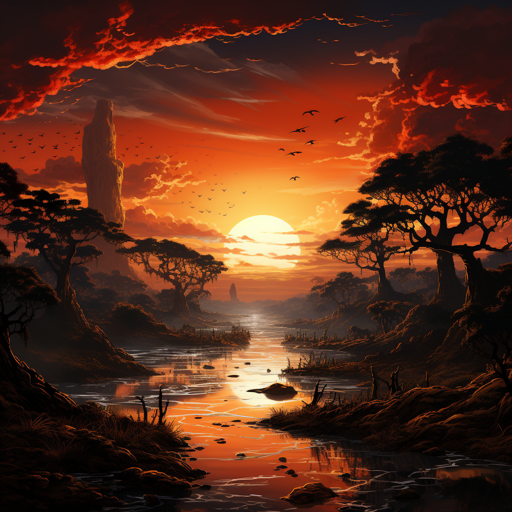 African dream futuristic sunset scenery