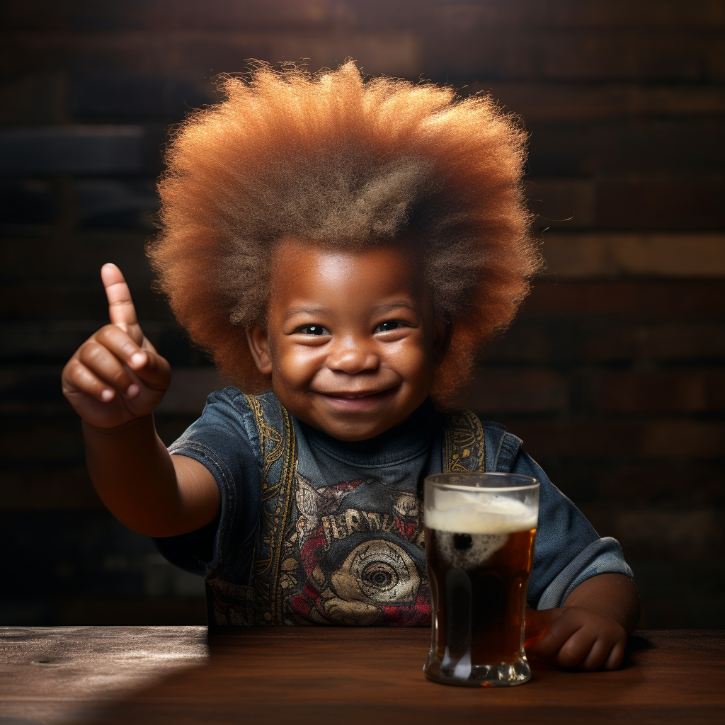 Drunk African dwarf with ginger beard showing middle finger