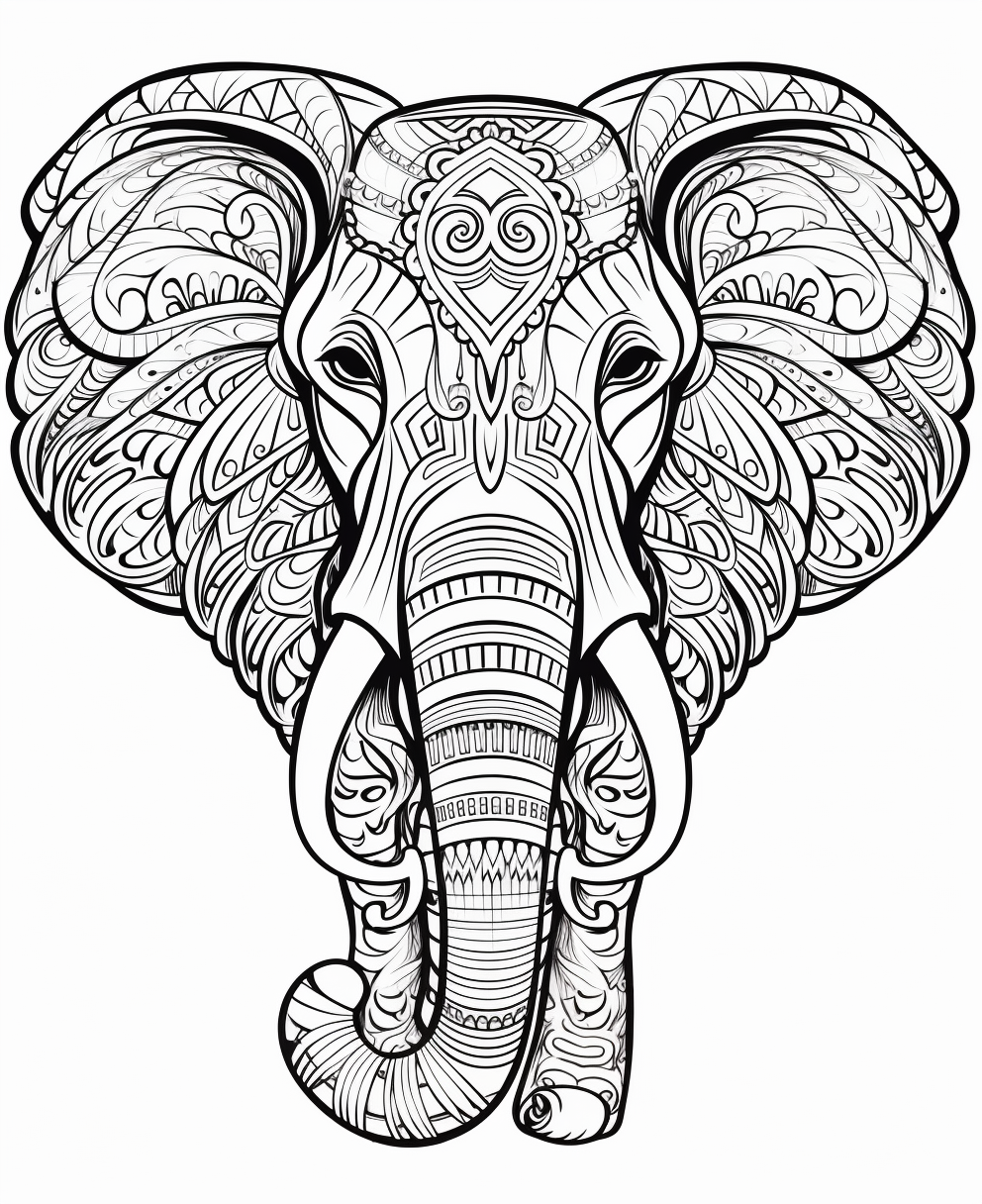 Abstract African Elephant Coloring Page