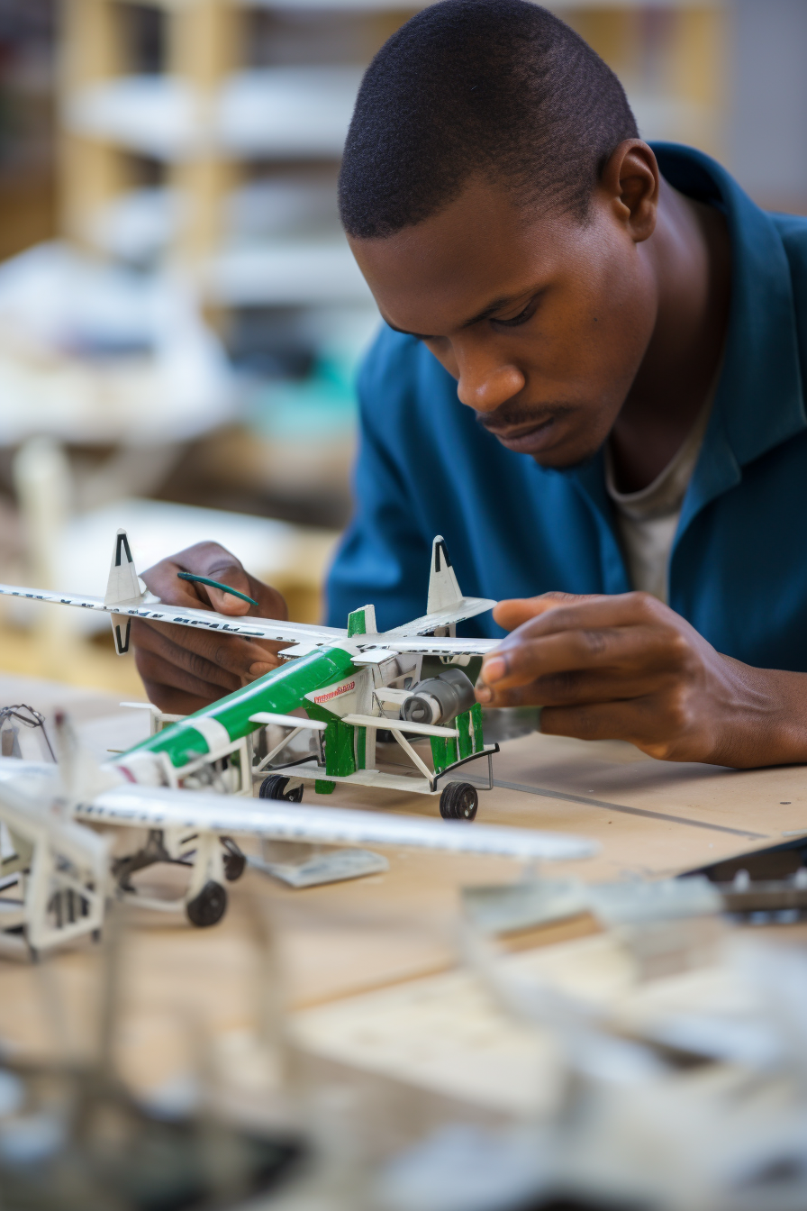 Close up of African engineers building planes