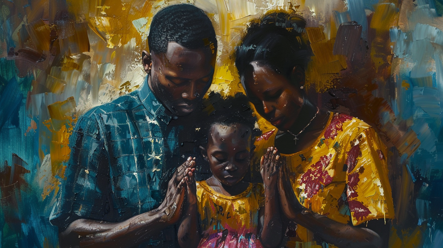 African family praying together