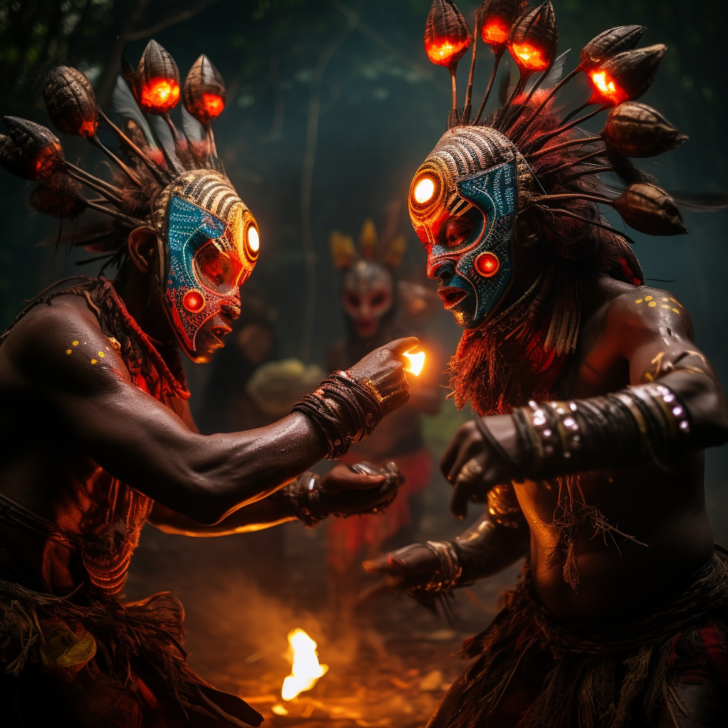 African Jungle Gods in Rainforest