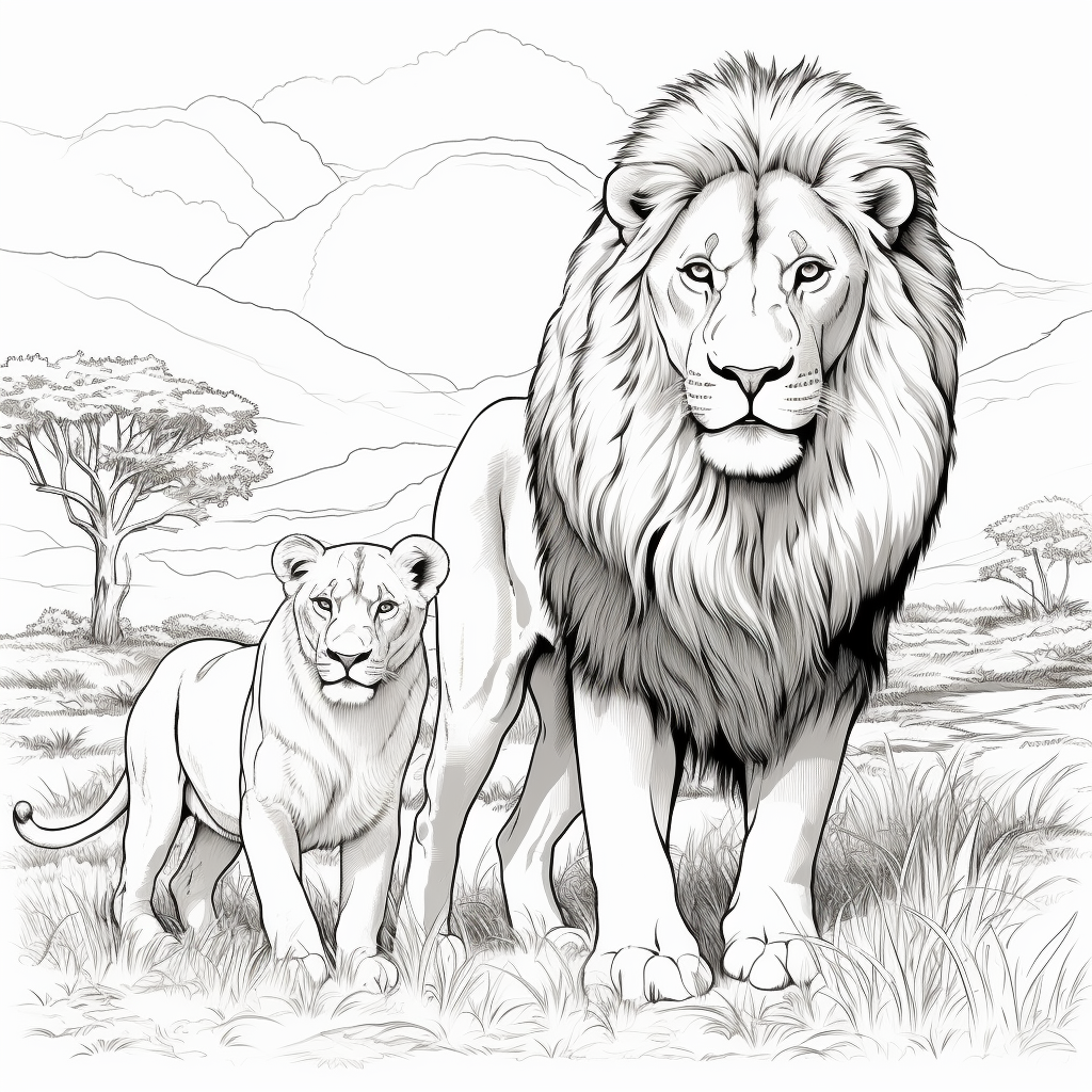 African Lions Coloring Page for Children